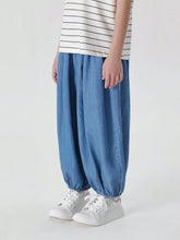 Young Girls Fashionable Breathable Silk-Like Eight-Cropped Lantern Jeans, Summer